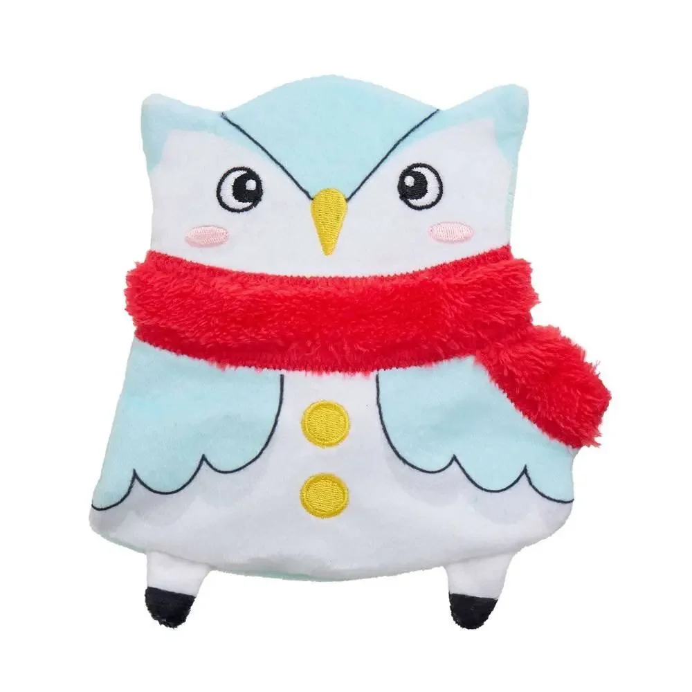 Merry & Bright Flattie Owl Dog Toy Light‎ Blue Crinkle Squeak Plush Shake Thrash